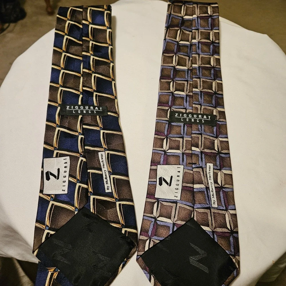 Ziggurat Mulberry Neckwear Silk‎ Necktie Tie Lot 2~Geometric